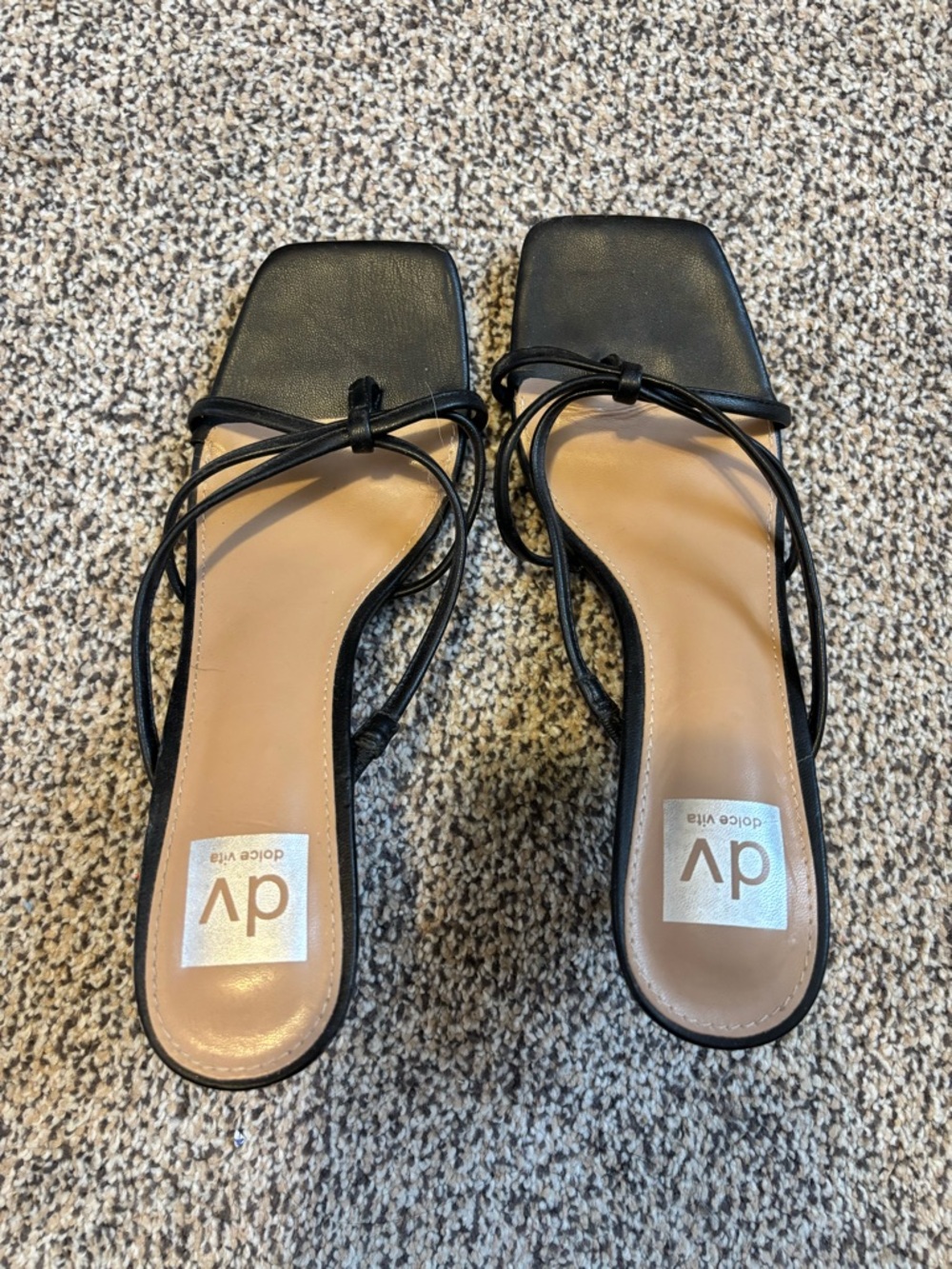 DV by Dolce Vita Black Square-Toe Strappy Slide Mules
